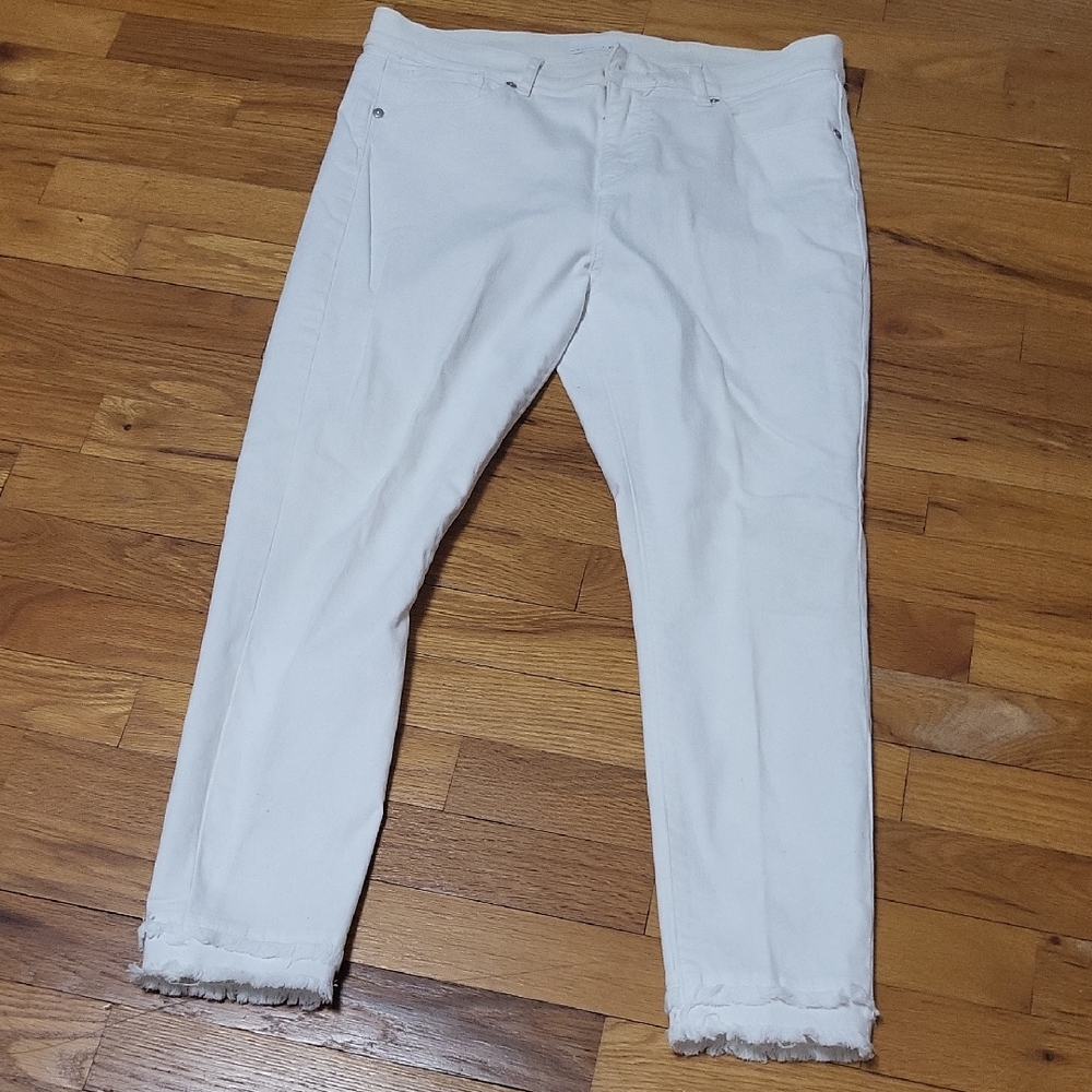 LOFT White Cropped Jeans with Frayed Hem